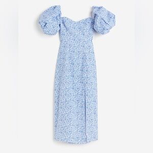H&M Blue and White Floral Puff Sleeve Dress